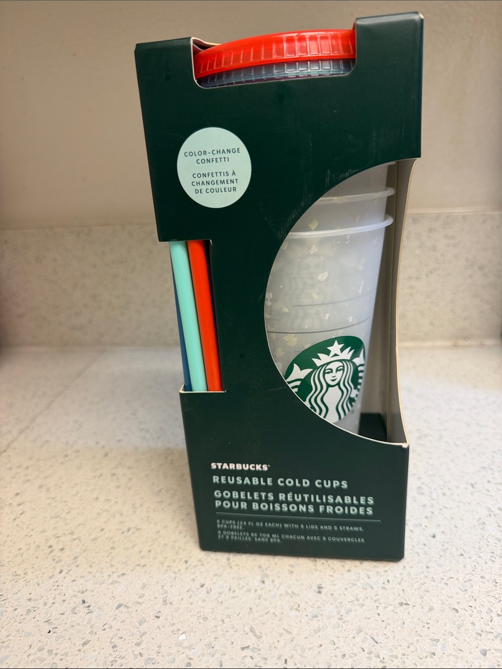 STARBUCKS COLOR CHANGE CONFETTI REUSABLE COLD CUPS NEW
